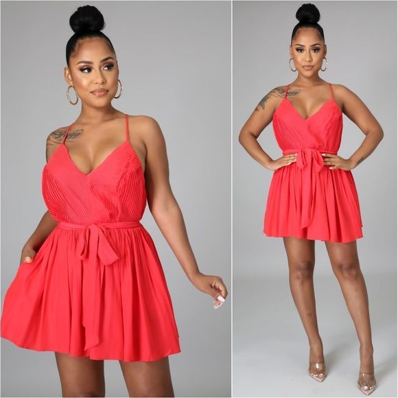 Scarlet Pleated Satin Romper - Picture 2 of 11